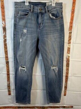 Cosmic Blue Love Distressed Straight Jeans Blue Denim Stretch Women